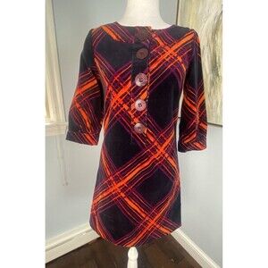 GO International Dress XS Mini Plaid Corduroy Mod Vintage Feel Retro 60's 70's